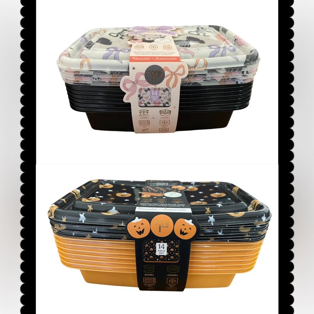 Reusbale Halloween Decor Food Storage Containers-NEW- 2 PKS (14 Containers)